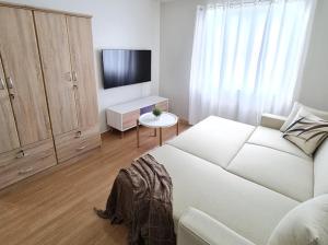 sala de estar con cama y TV. en Lovely 2- BR Condo (Fully Air-conditioned w/ Wifi), en Cagayan de Oro