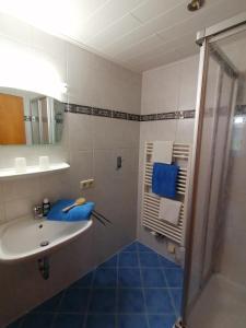 a bathroom with a sink and a shower at Appartement Auwald in Forstau