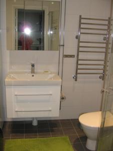 uma pessoa a tirar uma foto de uma casa de banho com um lavatório em Tällberg, utsikt över Siljan em Leksand