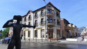 克拉约瓦CENTRAL VIEW Craiova的街道上,一栋建筑物前,矗立着一座男子雕像。