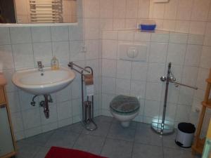 a bathroom with a sink and a toilet at Apartment Schinkmann in Bad Frankenhausen