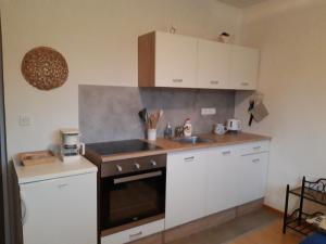 a kitchen with a sink and a stove top oven at APARTMA ANTON in Bled
