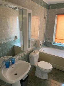 a bathroom with a toilet and a sink and a tub at Vila Hubert in Baile Felix +18 photos
