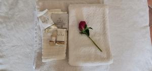 a red rose sitting on top of a white towel at Casa Mondorosso in Crocetta +21 photos