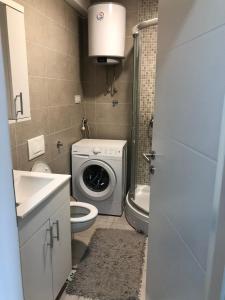 La salle de bains est pourvue d'un lave-linge et d'un lave-linge. dans l'établissement Apartman Gavric 1, à Doboj