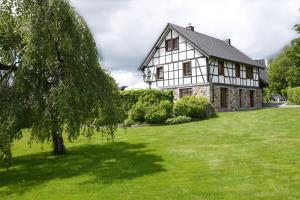 een groot wit huis met een boom in de tuin bij Loft-Style-Living Schütt - einfach anders in Monschau