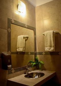 een badkamer met een wastafel en een spiegel bij Trotamundos hostel Salta in Salta