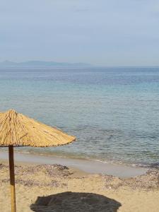 a straw umbrella on a beach with the ocean at Riviera Studio in Athens