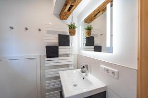 a bathroom with a sink and a mirror at Apartments im Gerberhaus in Coburg +48 photos