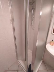 a shower stall in a bathroom with a sink at Bilocale La Tezia in Marciana Marina