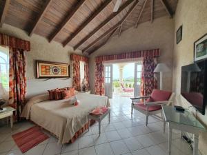 a bedroom with a bed and a chair in a room at Sea Symphony Villa in Saint Lucy