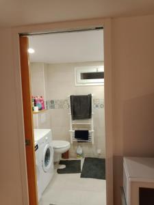 a bathroom with a toilet sink and a washing machine at Country Side in Salins