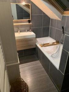 a bathroom with a sink and a bath tub at Rocroi: Gîte de Bourgogne in Rocroi