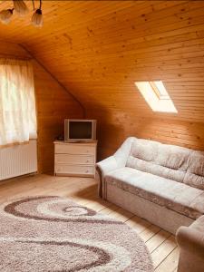 Villa Maria في يابلونيتسيا: غرفة معيشة مع أريكة وتلفزيون