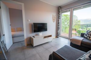 Televízia a/alebo spoločenská miestnosť v ubytovaní Apartament dla aktywnych (z pięknym widokiem)