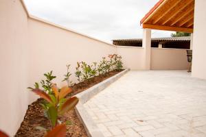 a patio with a staircase and plants next to a building at Palmira's - relaxing countryside house in Batalha in Batalha