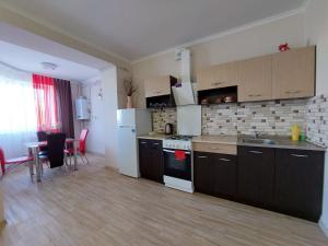 a kitchen with a sink and a stove top oven at Квартира-студія центр Огієнка 2а in Lutsk +11 photos