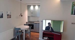 Televízia a/alebo spoločenská miestnosť v ubytovaní Apartament 3-osobowy z miejscem parkingowym w świetnej lokalizacji