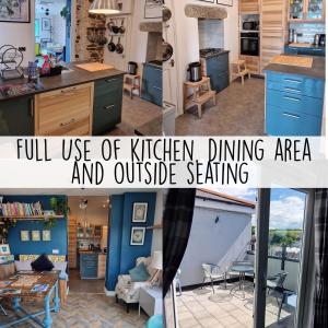a collage of photos of a kitchen and outside setting at Lansdowne Simply Stay in Redruth