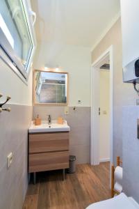 ein Bad mit einem Waschbecken und einem Spiegel in der Unterkunft Cisza & Spokój in Człopa