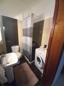 a bathroom with a toilet sink and a washing machine at Elena House in Kalamaki Heraklion