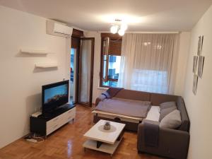 un soggiorno con divano e TV di Apartment Lazarus Banja Luka a Banja Luka