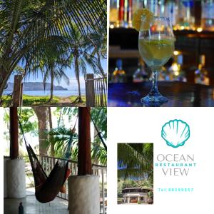 a collage of photos with a hammock and a glass of wine at Ocean View in Puntarenas