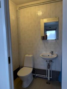 a bathroom with a toilet and a sink at Gil guesthouse in Búðardalur
