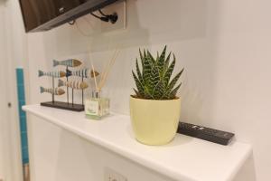 a yellow vase sitting on a counter with a plant at A' Treglia B&B in Santa Maria di Castellabate +56 photos