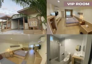 程逸府Baan Suan Palm Resort的酒店房间三张照片的拼贴画