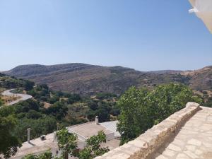 a view of a mountain with a road and trees at BAROS VIEW in Apérathos