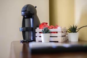 a coffee maker sitting on a table next to some plants at Porto Corallo Frontemare in Villaputzu