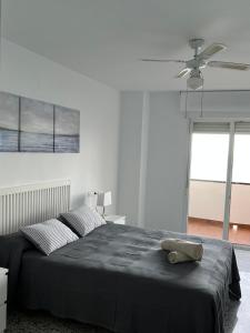 - une chambre avec un lit et un ventilateur de plafond dans l'établissement Winston Mar y Sierra, à Fuengirola