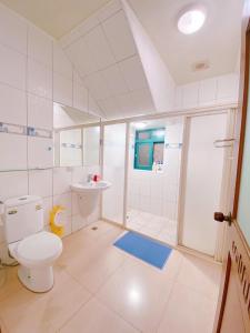 Azumaya guest house في ماغونغ: حمام ابيض مع مرحاض ودش