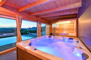 een groot bad in een kamer met een groot raam bij Ville Pačetina in Lepajci