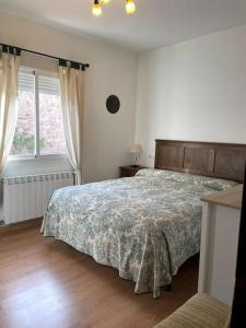 里奧帕爾的住宿－La casita de Riópar，一间卧室设有一张大床和一个窗户。