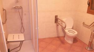 a bathroom with a shower and a toilet at Guest House Joaco in Mansilla Mayor