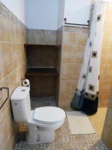 a bathroom with a white toilet and a shower at Cortijo La Gineta in Alcalá la Real +29 photos