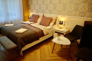 - une chambre avec un lit, une table et une chaise dans l'établissement Dream Apt Mikulov, à Mikulov