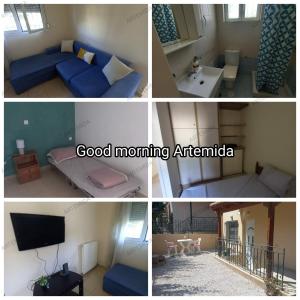 eine Collage mit vier Bildern eines Zimmers in der Unterkunft A Relaxing and Peace home for the best Vacation in Artemida