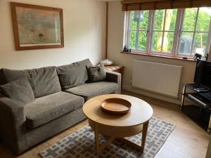 ein Wohnzimmer mit einem Sofa und einem Tisch in der Unterkunft The Shed in Long Stratton