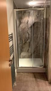 a shower with a glass door in a bathroom at 3 Bedroom Penthouse Apartment in larne in Larne
