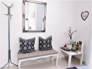 A seating area at Angelina's cosy apartment in Corfu town