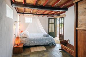 a bedroom with a bed with a mosquito net at Lanzahost Finca Mojon in El Mojón