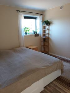 a bedroom with a large bed and a window at Place to stay in Drøbak in Drøbak