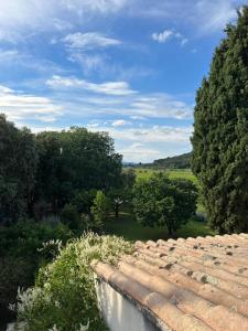 uitzicht op een tuin vanaf het dak van een huis bij Mas Coeur de Provence Calme Luxe Grand Parc in Pernes-les-Fontaines