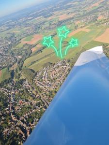 a view from the wing of an airplane with stars on it at Ferienwohnung im Grünen in Lebach