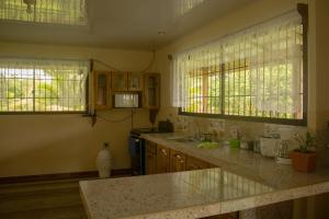 a kitchen with a counter top and two windows at Green House in Samen