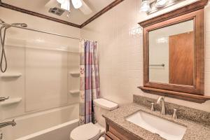a bathroom with a sink and a toilet and a mirror at Secluded Marshall Cabin Near Appalachian Trail in Marshall +17 photos