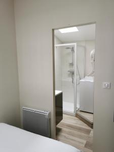 ラ・ロシェルにあるRvsのバスルーム(シャワー、シンク、鏡付)
